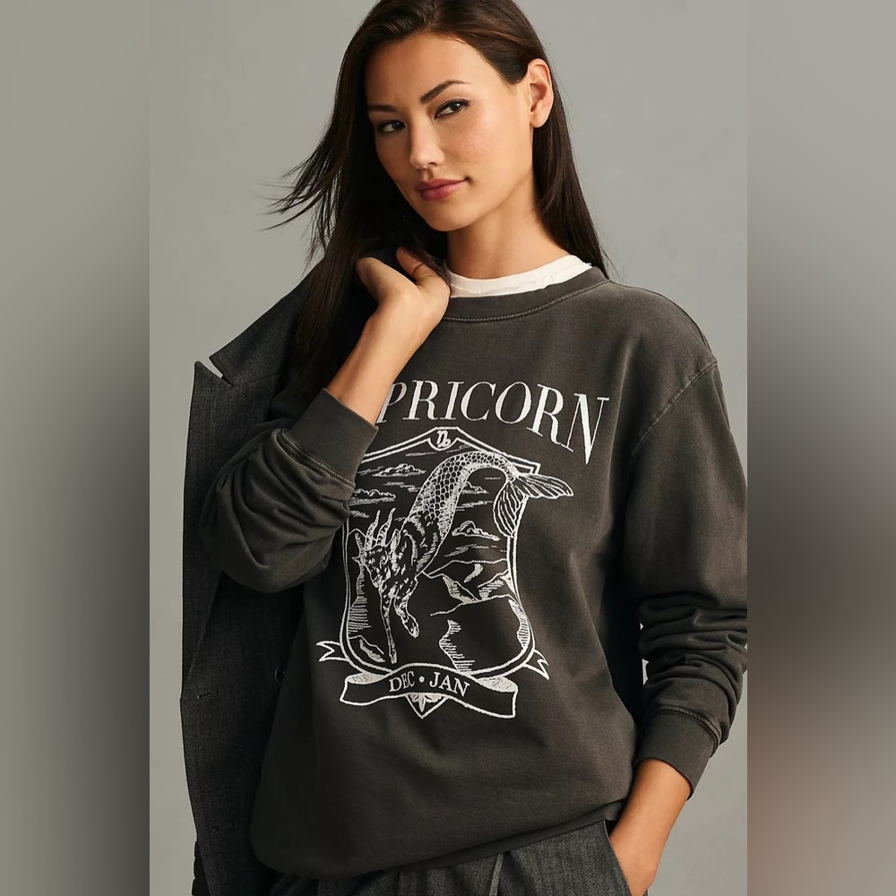 Girl Dangerous x Anthropologie Capricorn Zodiac Collegiate Sweatshirt Size S NWT